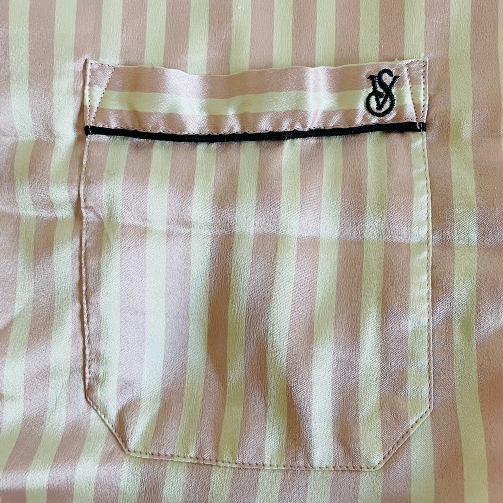 Victoria's Secret Pink and Cream Striped Satin Pajama Set
